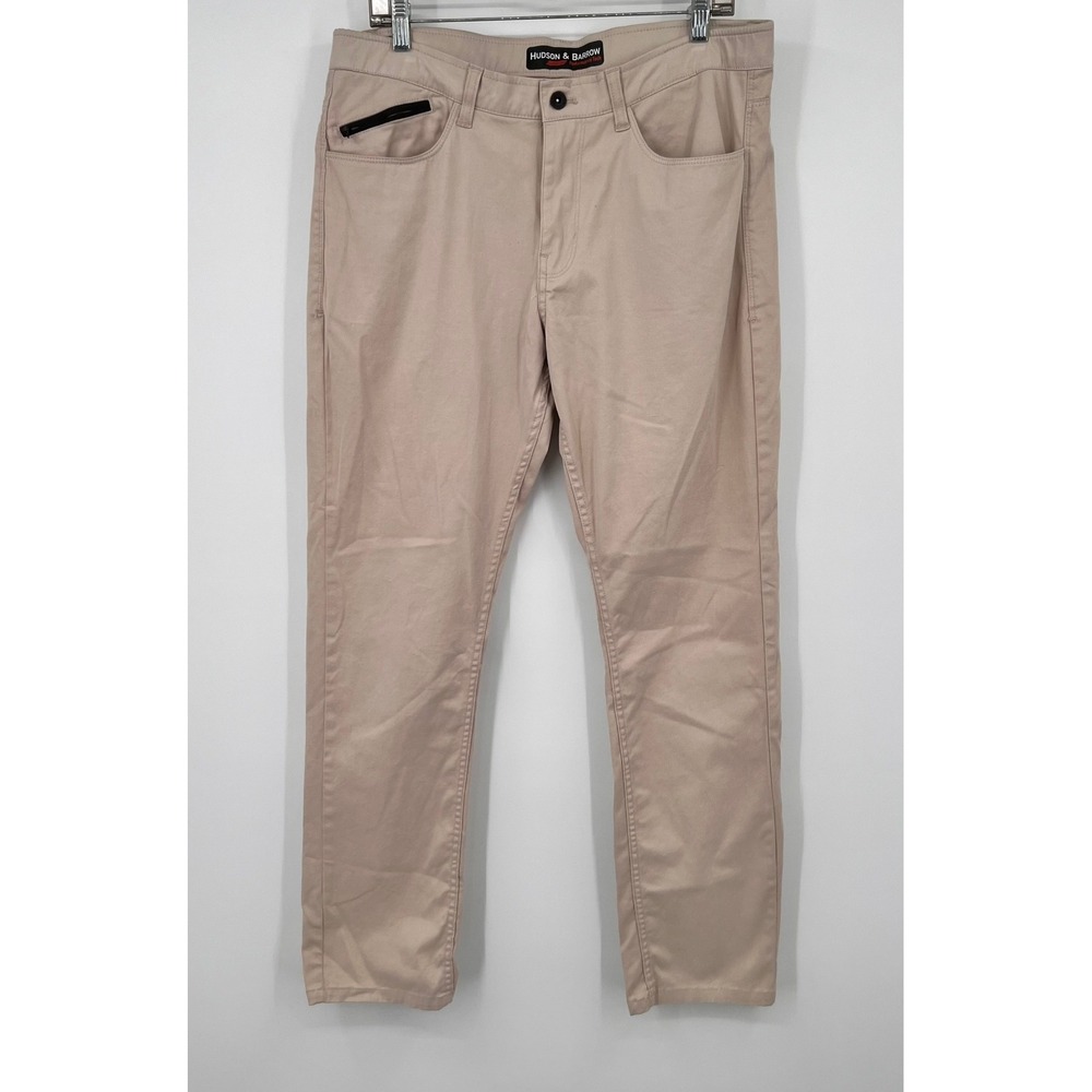 Hudson & Barrow Performance Tech Mens Khaki Pants 34x32 Tan Chino Stretch Slim